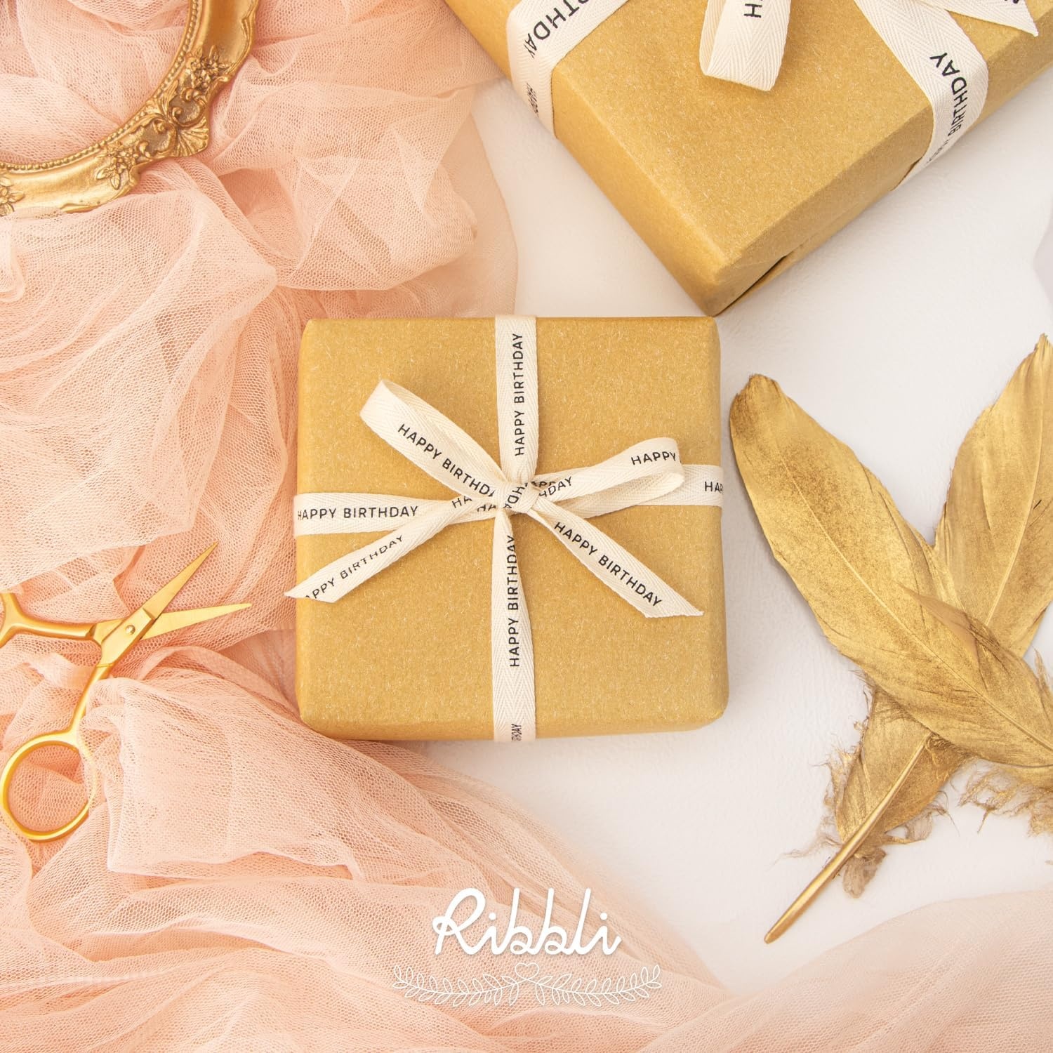 Ribbli Birthday Cotton Ribbon Natural Twill Tape Cotton with Black Happy Birthday Farmhouse Ribbon Use for Gift Wrapping Baking Crafts Home Decor-5/8 Inch x 10 Yard(Black)