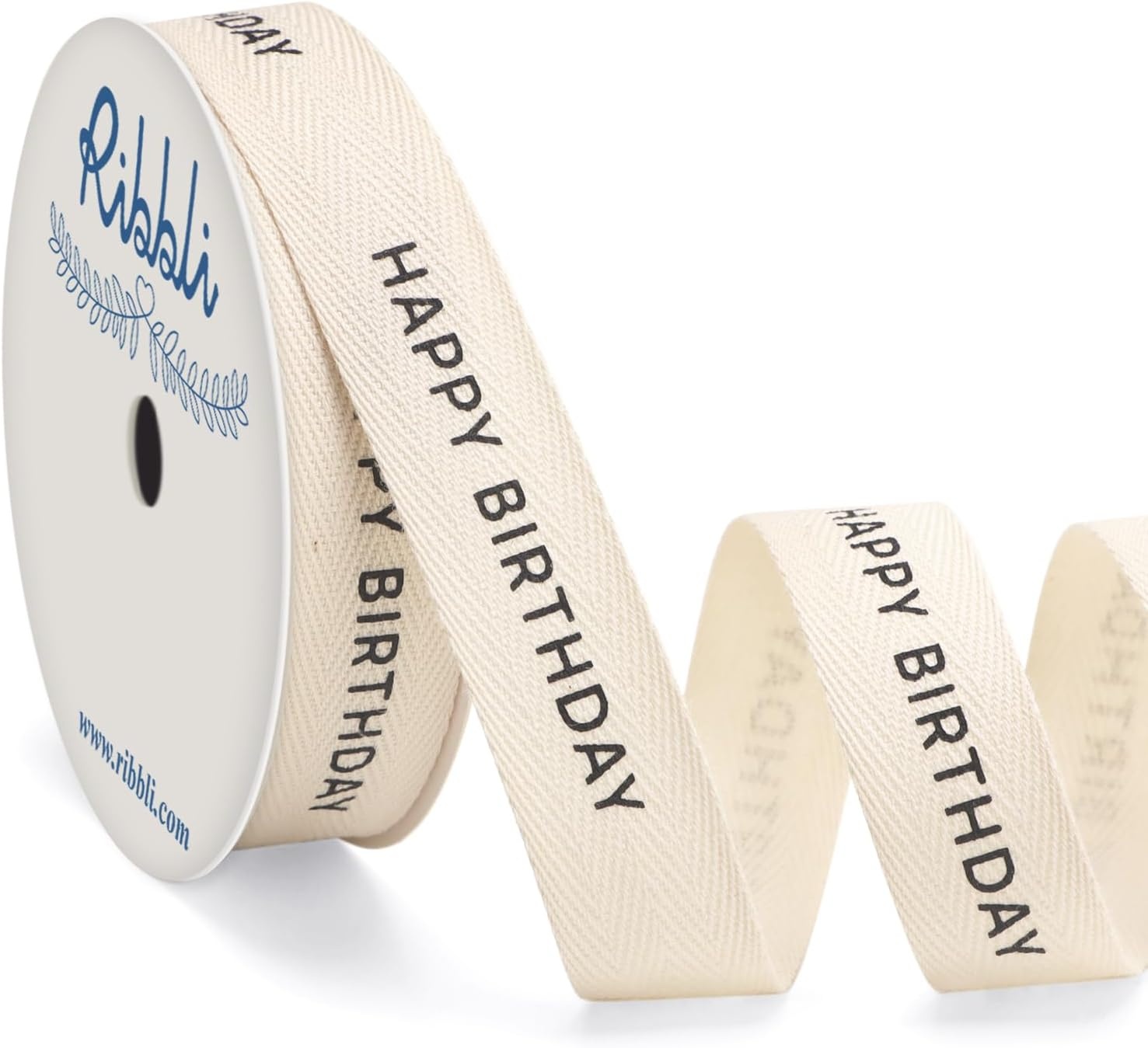 Ribbli Birthday Cotton Ribbon Natural Twill Tape Cotton with Black Happy Birthday Farmhouse Ribbon Use for Gift Wrapping Baking Crafts Home Decor-5/8 Inch x 10 Yard(Black)