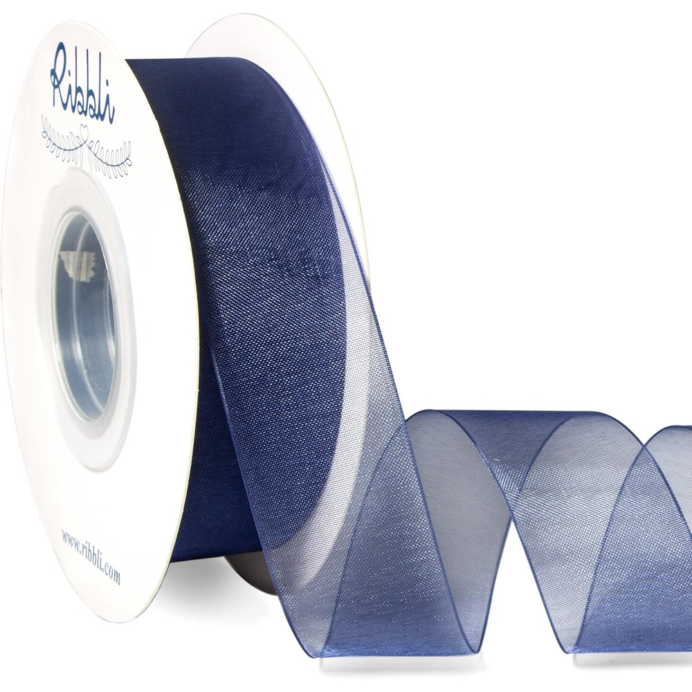 Ribbli Champagne Organza Ribbon,1/2 Inches x Continuous 50 Yard, Champagne Sheer Ribbon for Gift Wrapping,Cookie Wrapping,Wedding Decoration,All Crafting and Sewing(Navy)