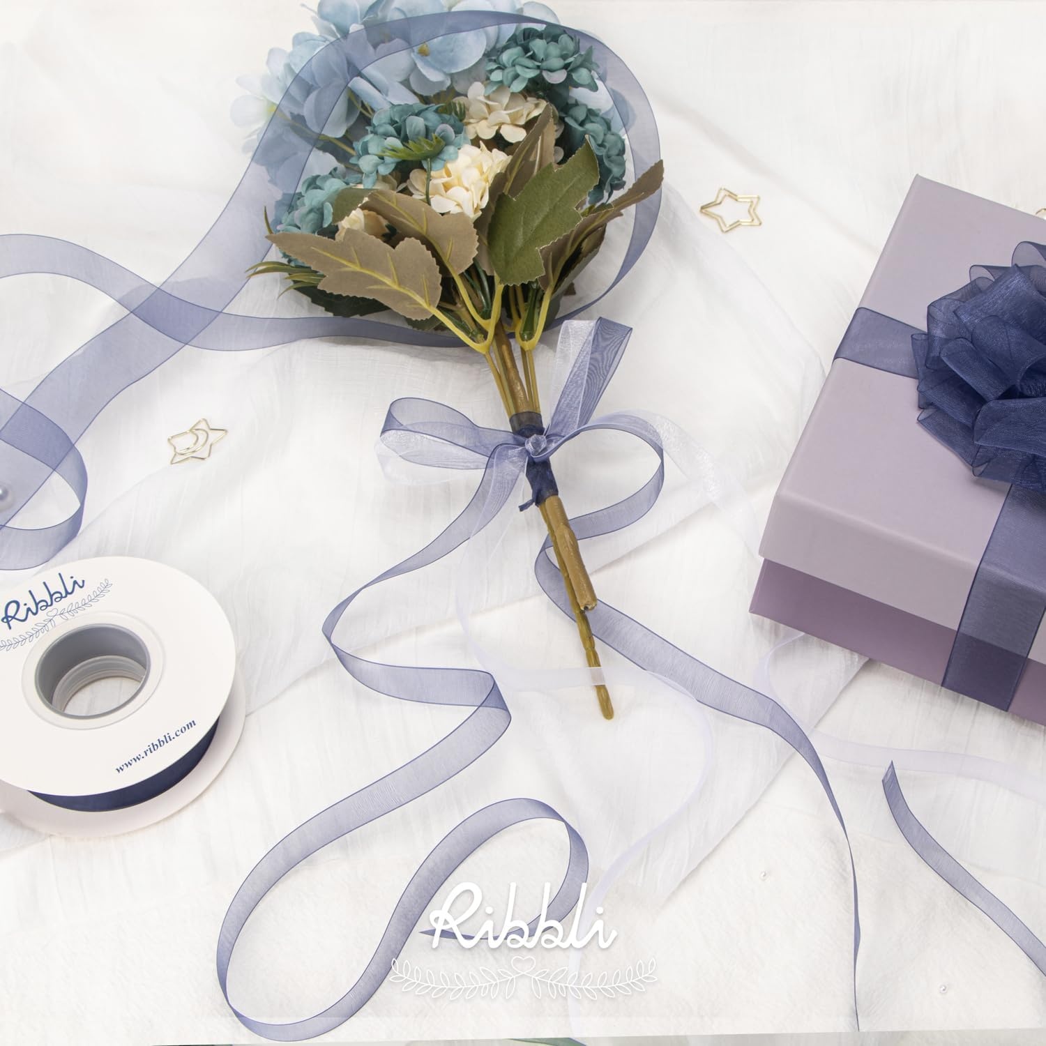 Ribbli Champagne Organza Ribbon,1/2 Inches x Continuous 50 Yard, Champagne Sheer Ribbon for Gift Wrapping,Cookie Wrapping,Wedding Decoration,All Crafting and Sewing(Navy)
