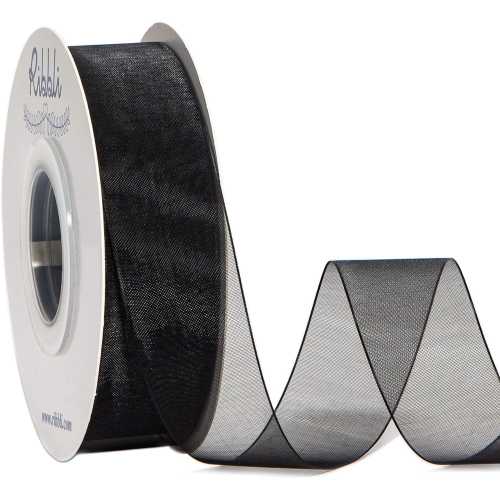 Ribbli Champagne Organza Ribbon,1/2 Inches x Continuous 50 Yard, Champagne Sheer Ribbon for Gift Wrapping,Cookie Wrapping,Wedding Decoration,All Crafting and Sewing(Black)