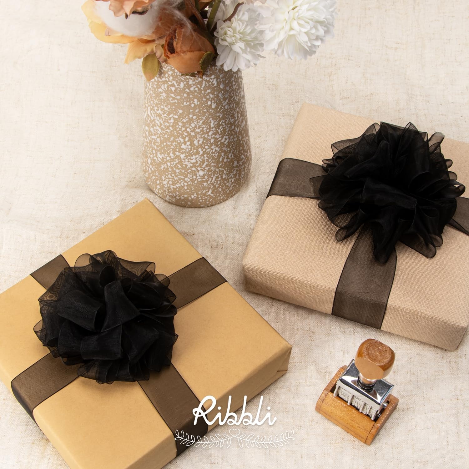 Ribbli Champagne Organza Ribbon,1/2 Inches x Continuous 50 Yard, Champagne Sheer Ribbon for Gift Wrapping,Cookie Wrapping,Wedding Decoration,All Crafting and Sewing(Black)