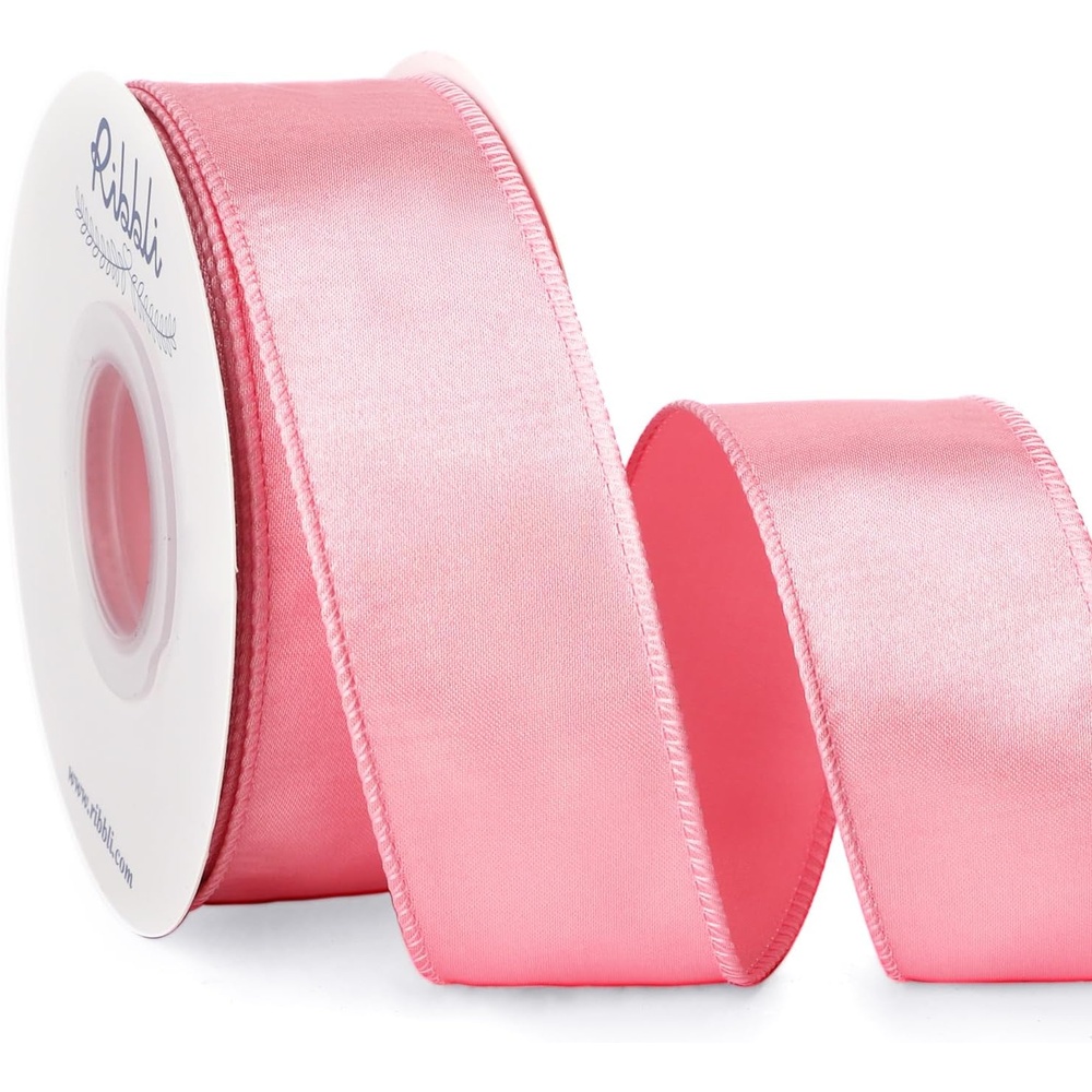 Ribbli Black Satin Wired Ribbon 2.5 Inch Black Christmas Ribbon for Gift Wrapping Wreaths Garland Tree Decoration Crafts Home Decor-Continous 20 Yards(Pink)
