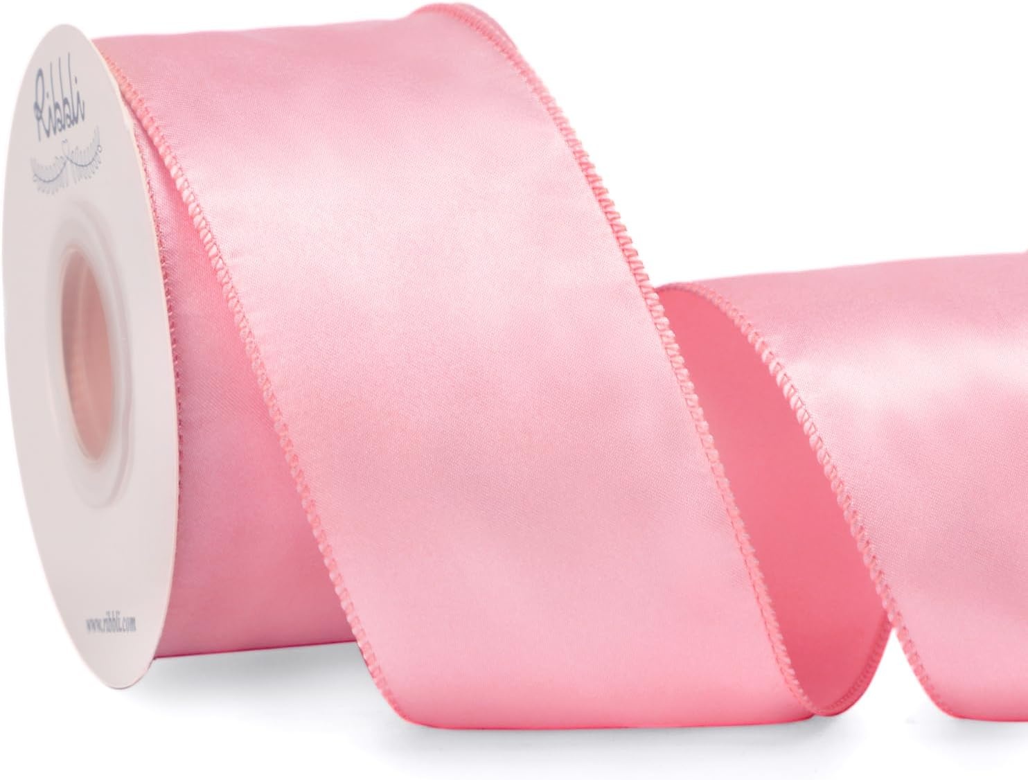 Ribbli Black Satin Wired Ribbon 2.5 Inch Black Christmas Ribbon for Gift Wrapping Wreaths Garland Tree Decoration Crafts Home Decor-Continous 20 Yards(Pink)