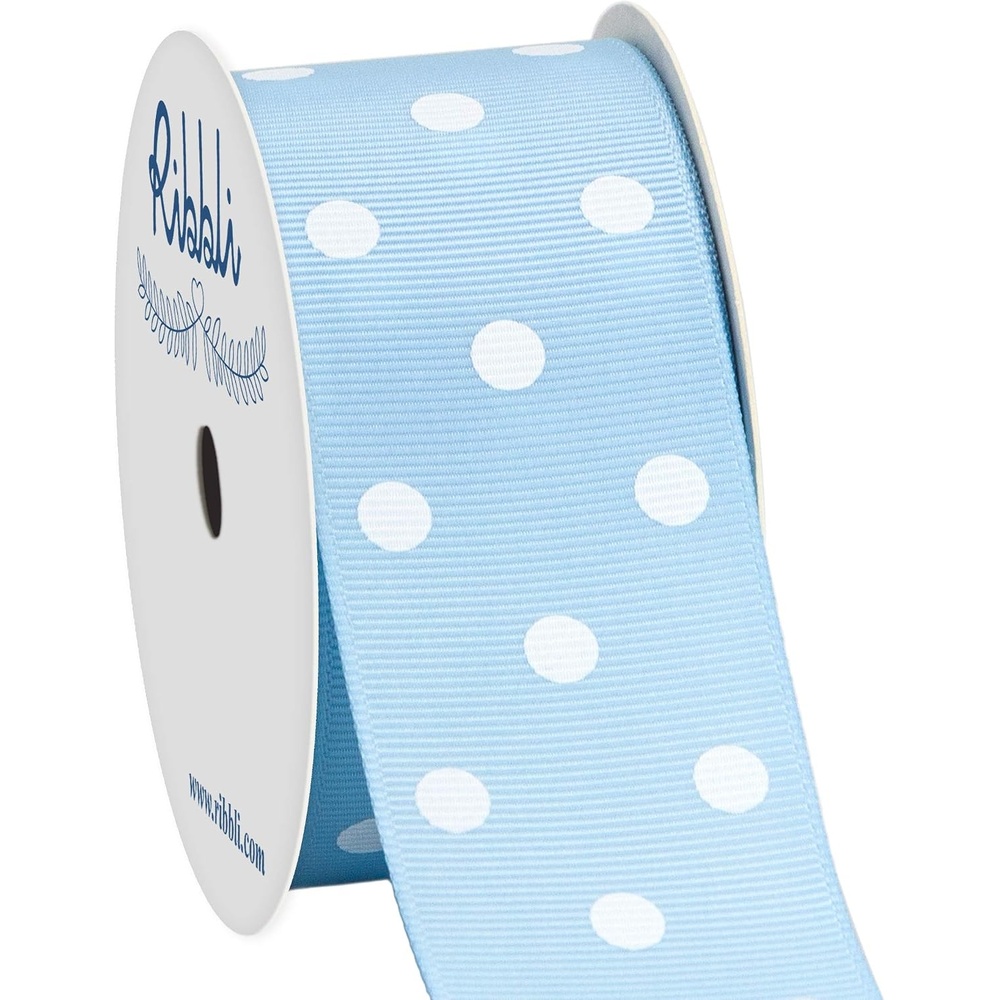 Ribbli Grosgrain Polka Dot Craft Ribbon,1-1/2 Inch,10-Yard Spool,Apple Green with White Dots,Use for Hair Bows,Gift Wrapping,All Crafting and Sewing(Blue Topaz/White)