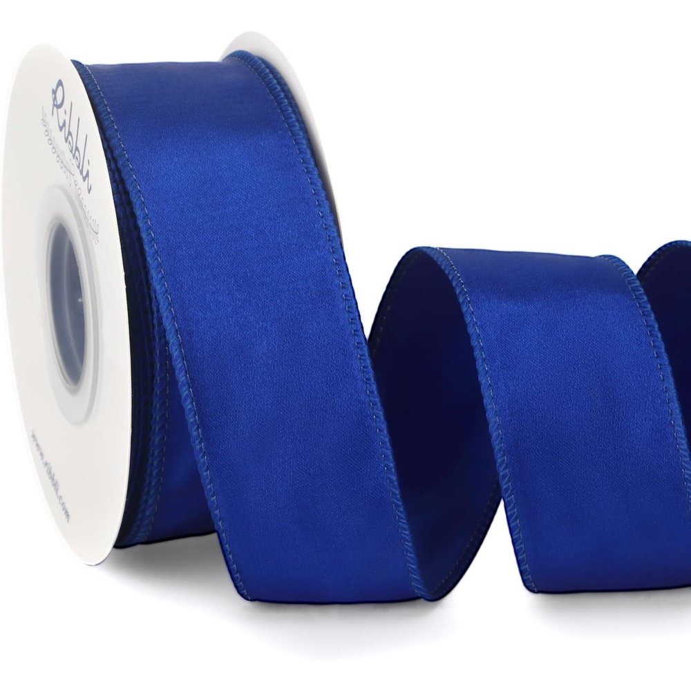 Ribbli Black Satin Wired Ribbon 2.5 Inch Black Christmas Ribbon for Gift Wrapping Wreaths Garland Tree Decoration Crafts Home Decor-Continous 20 Yards(Royal Blue)
