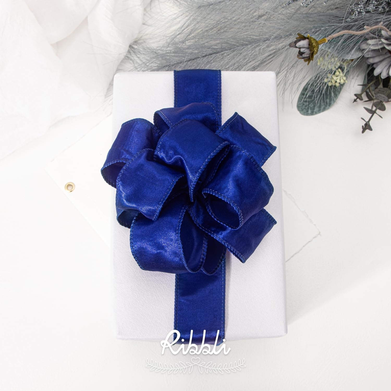 Ribbli Black Satin Wired Ribbon 2.5 Inch Black Christmas Ribbon for Gift Wrapping Wreaths Garland Tree Decoration Crafts Home Decor-Continous 20 Yards(Royal Blue)