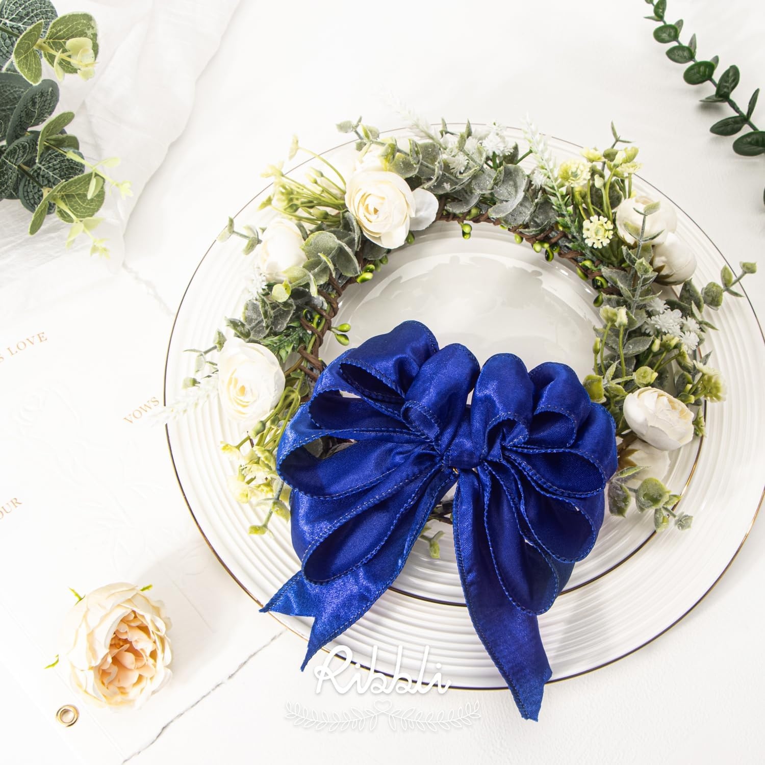 Ribbli Black Satin Wired Ribbon 2.5 Inch Black Christmas Ribbon for Gift Wrapping Wreaths Garland Tree Decoration Crafts Home Decor-Continous 20 Yards(Royal Blue)