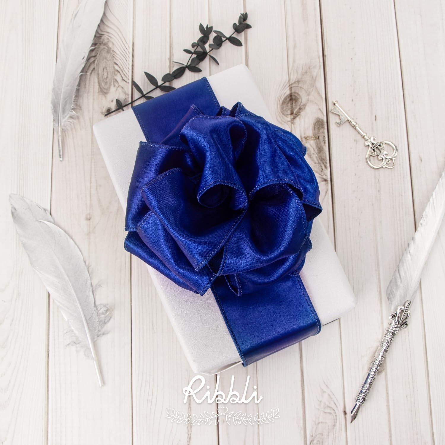 Ribbli Black Satin Wired Ribbon 2.5 Inch Black Christmas Ribbon for Gift Wrapping Wreaths Garland Tree Decoration Crafts Home Decor-Continous 20 Yards(Royal Blue)