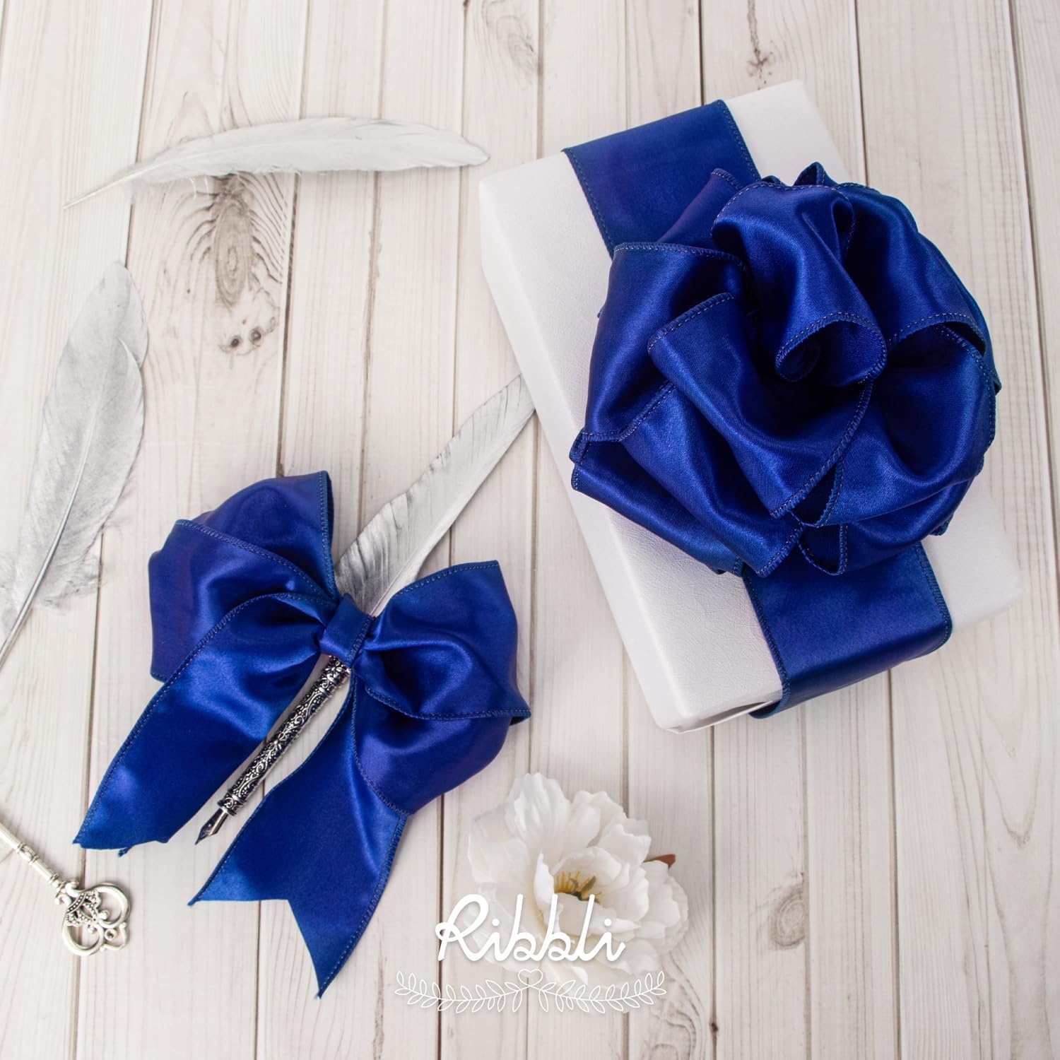 Ribbli Black Satin Wired Ribbon 2.5 Inch Black Christmas Ribbon for Gift Wrapping Wreaths Garland Tree Decoration Crafts Home Decor-Continous 20 Yards(Royal Blue)