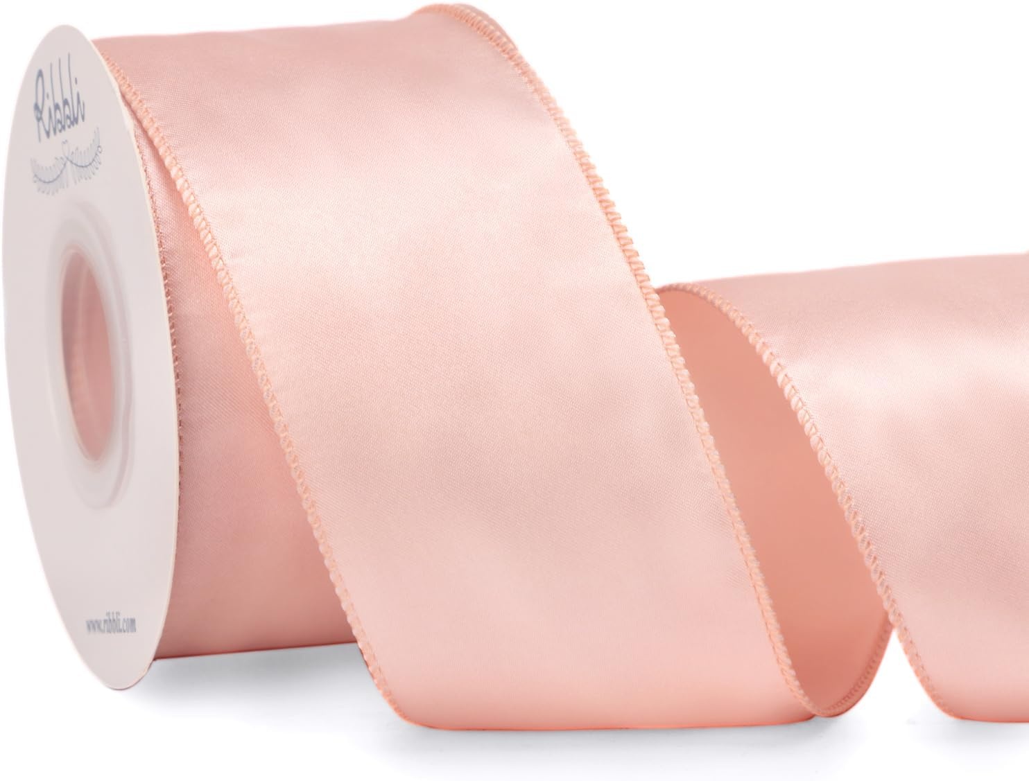 Ribbli Black Satin Wired Ribbon 2.5 Inch Black Christmas Ribbon for Gift Wrapping Wreaths Garland Tree Decoration Crafts Home Decor-Continous 20 Yards(Champagne Pink)
