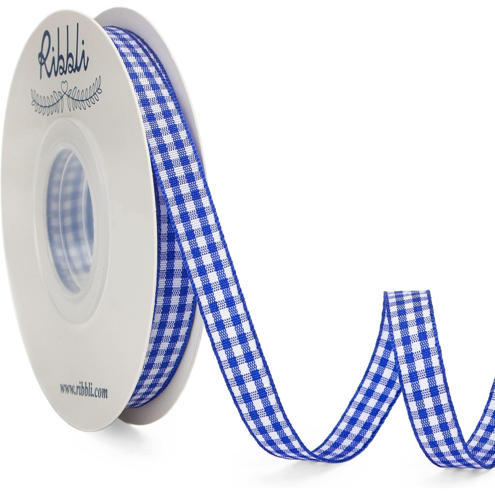 Ribbli Black and White Gingham Ribbon,3/8 Inches x Continuous 25 Yards,100% Polyester Woven Edge,Plaid Ribbon,Check Ribbon,Buffalo Checked (Black 1)(Electric Blue/White)