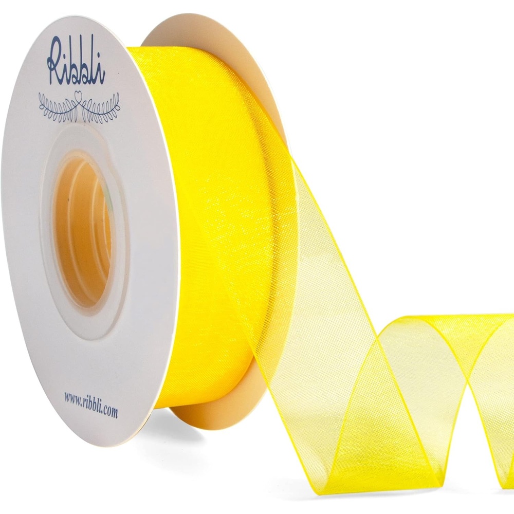 Ribbli Champagne Organza Ribbon,1/2 Inches x Continuous 50 Yard, Champagne Sheer Ribbon for Gift Wrapping,Cookie Wrapping,Wedding Decoration,All Crafting and Sewing(Daffodil Yellow)