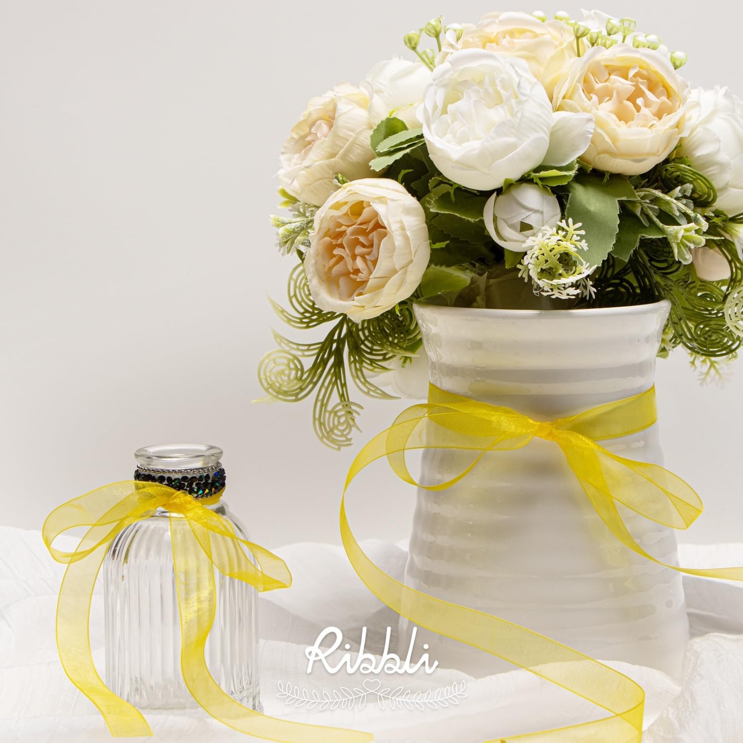 Ribbli Champagne Organza Ribbon,1/2 Inches x Continuous 50 Yard, Champagne Sheer Ribbon for Gift Wrapping,Cookie Wrapping,Wedding Decoration,All Crafting and Sewing(Daffodil Yellow)