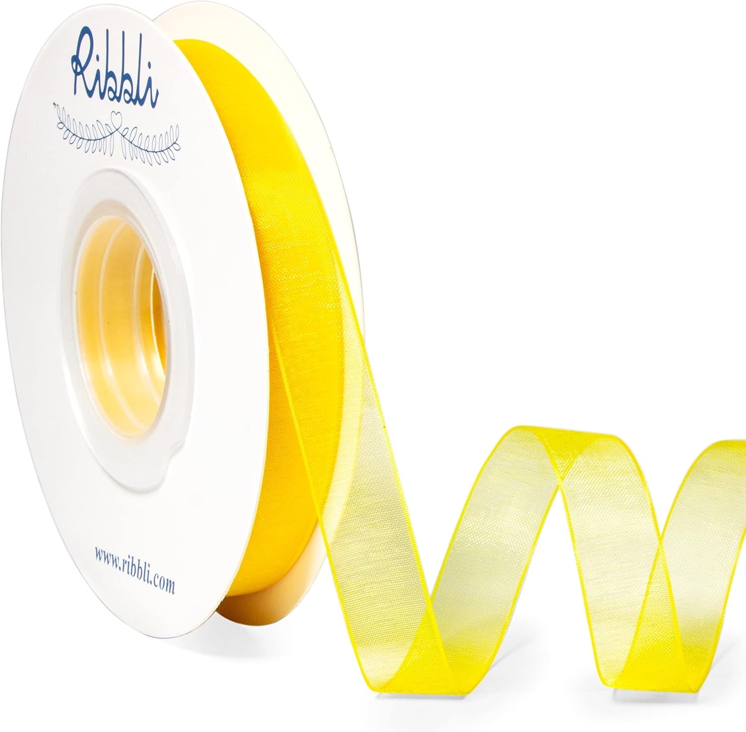 Ribbli Champagne Organza Ribbon,1/2 Inches x Continuous 50 Yard, Champagne Sheer Ribbon for Gift Wrapping,Cookie Wrapping,Wedding Decoration,All Crafting and Sewing(Daffodil Yellow)