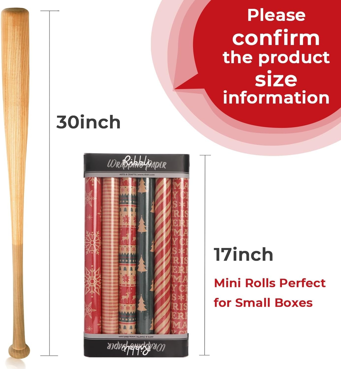Ribbli Christmas Wrapping Paper – Kraft Paper with Snowflake/Tree/Red Stripe/Merry Christmas Pattern, 6 Rolls Red and Green Holiday Assortment – 30 inch x 10 feet Per Roll(Brown/Red/Green)