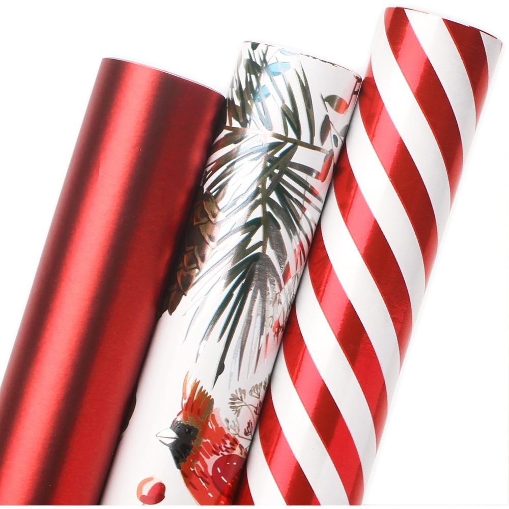 Ribbli Birthday Wrapping Paper Black and Gold Gift Wrapping Paper for Men Fathers Day Husband Boyfriend Mini Roll, 3 Rolls Stripe Geometry Pattern – 17 inch x 120 inch(10feet) Per Roll(Red/White)