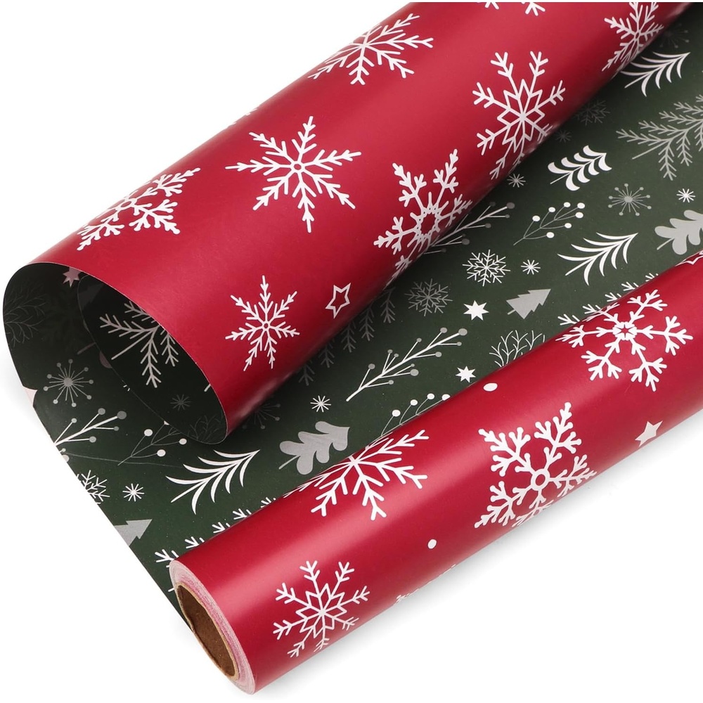 Ribbli Christmas Wrapping Paper Rolls,Mini Roll-17 Inch x 33 Feet-Christmas Woods(Red/Green)