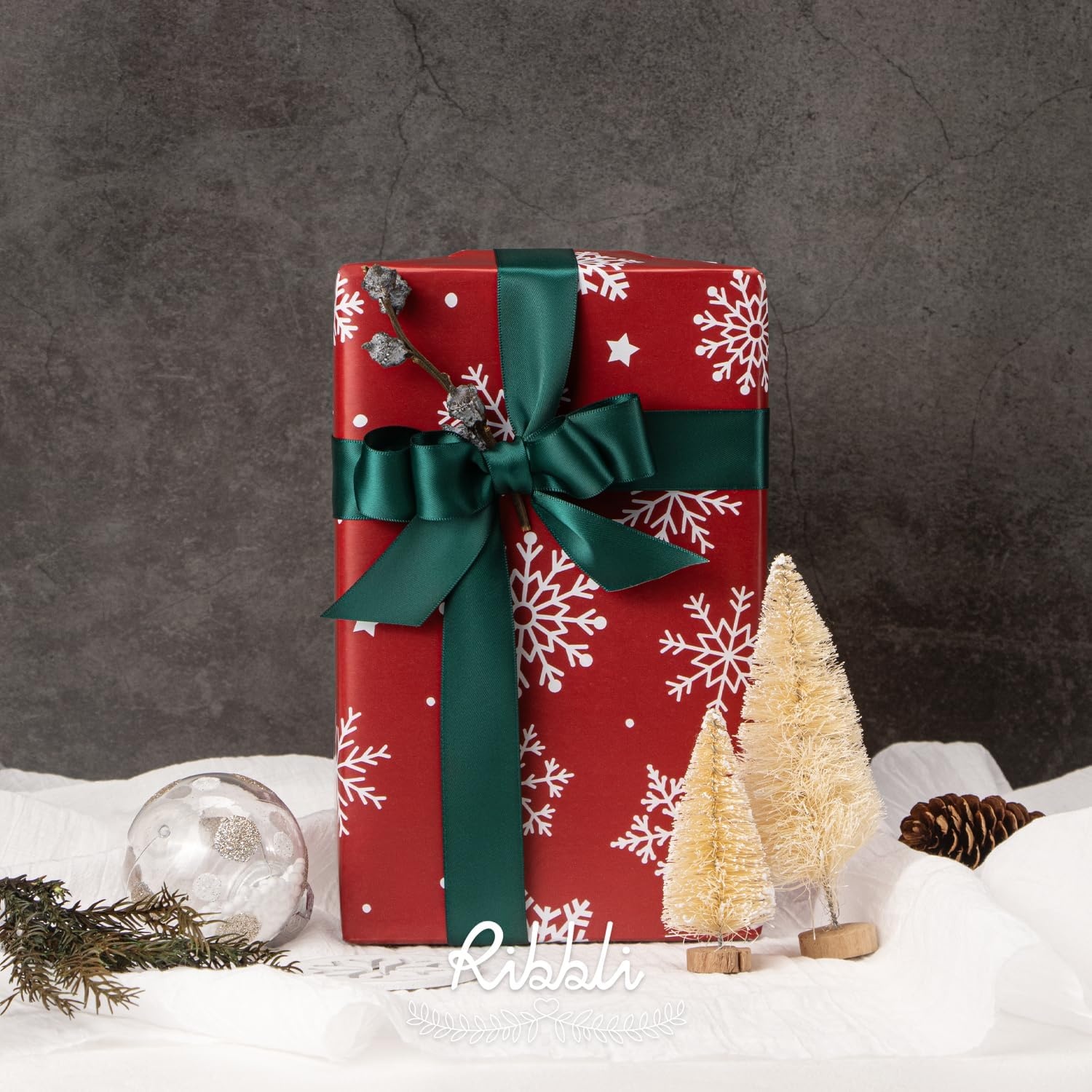 Ribbli Christmas Wrapping Paper Rolls,Mini Roll-17 Inch x 33 Feet-Christmas Woods(Red/Green)
