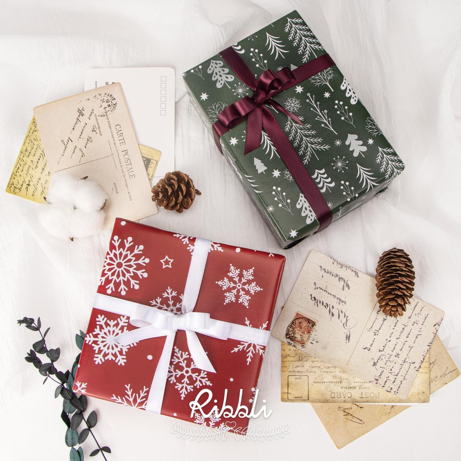 Ribbli Christmas Wrapping Paper Rolls,Mini Roll-17 Inch x 33 Feet-Christmas Woods(Red/Green)