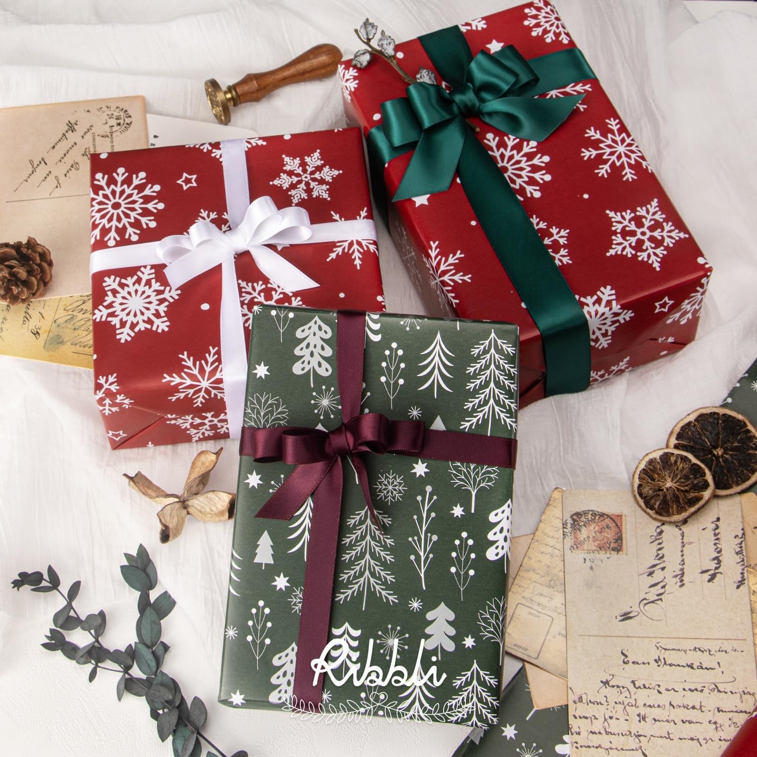 Ribbli Christmas Wrapping Paper Rolls,Mini Roll-17 Inch x 33 Feet-Christmas Woods(Red/Green)