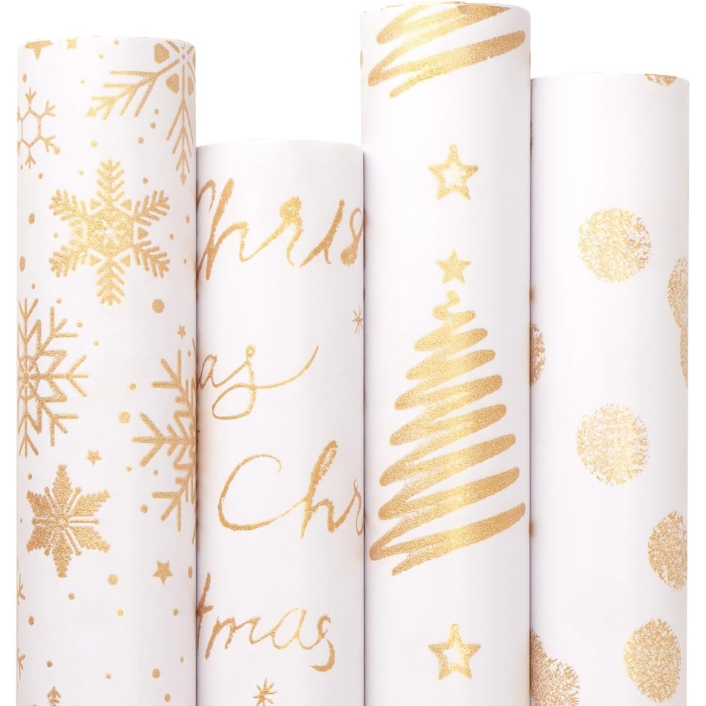 Ribbli Birthday Wrapping Paper Black and Gold Gift Wrapping Paper for Men Fathers Day Husband Boyfriend Mini Roll, 3 Rolls Stripe Geometry Pattern – 17 inch x 120 inch(10feet) Per Roll(White/Gold Set)