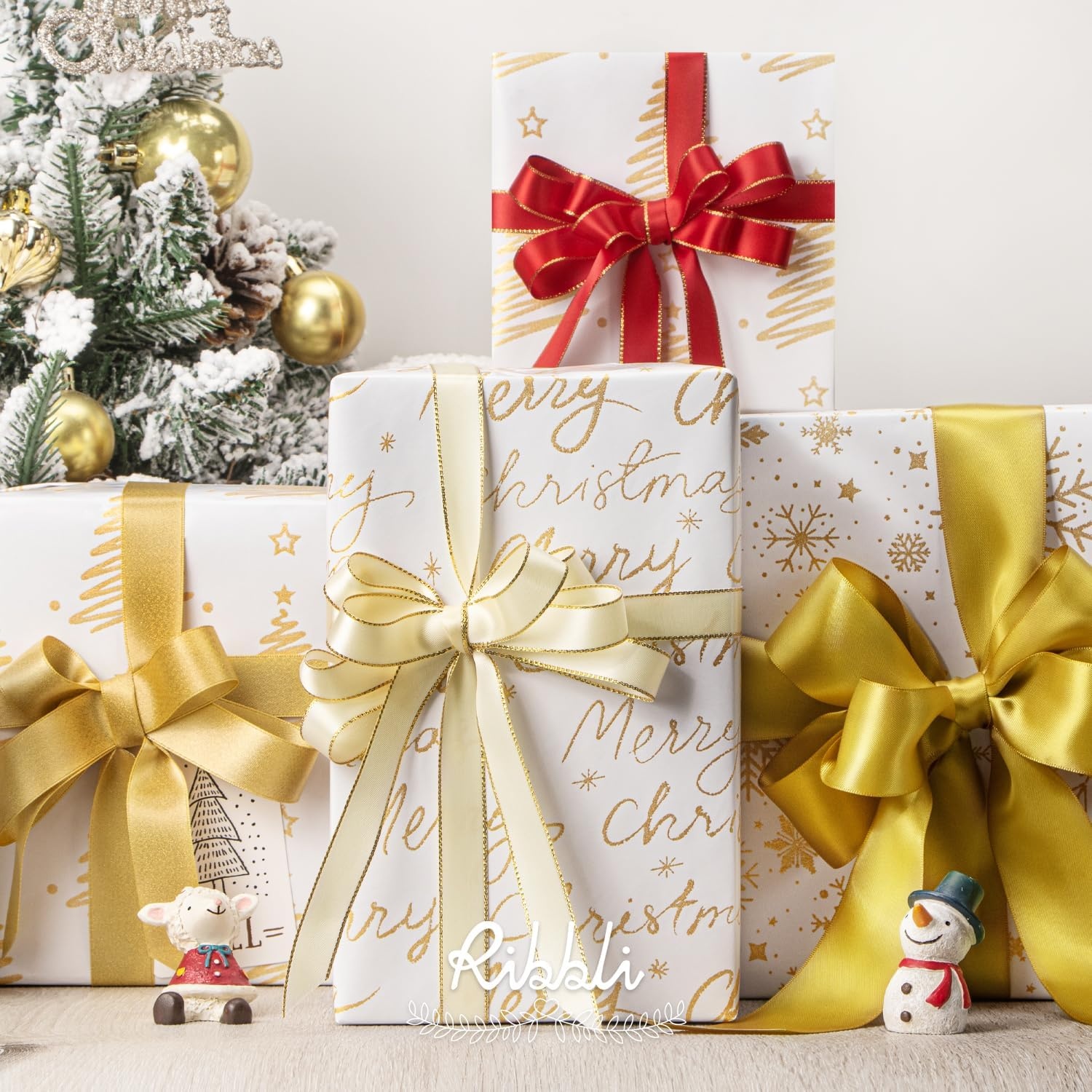 Ribbli Birthday Wrapping Paper Black and Gold Gift Wrapping Paper for Men Fathers Day Husband Boyfriend Mini Roll, 3 Rolls Stripe Geometry Pattern – 17 inch x 120 inch(10feet) Per Roll(White/Gold Set)