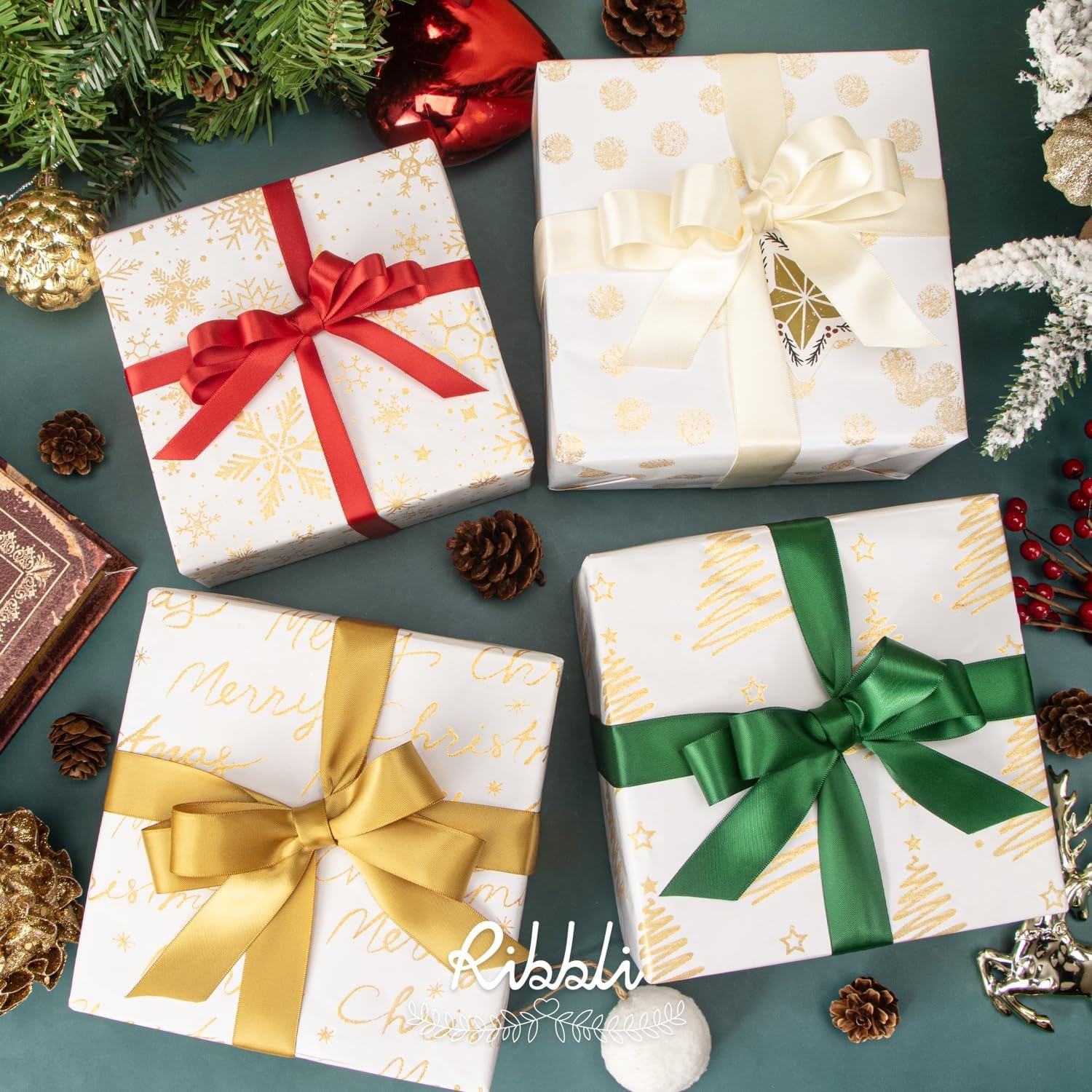 Ribbli Birthday Wrapping Paper Black and Gold Gift Wrapping Paper for Men Fathers Day Husband Boyfriend Mini Roll, 3 Rolls Stripe Geometry Pattern – 17 inch x 120 inch(10feet) Per Roll(White/Gold Set)