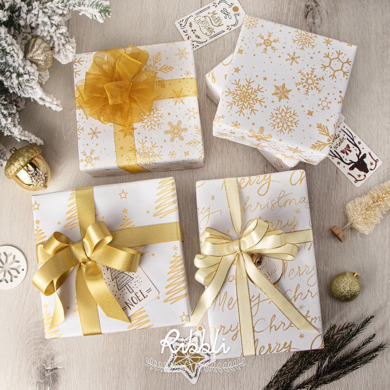 Ribbli Birthday Wrapping Paper Black and Gold Gift Wrapping Paper for Men Fathers Day Husband Boyfriend Mini Roll, 3 Rolls Stripe Geometry Pattern – 17 inch x 120 inch(10feet) Per Roll(White/Gold)