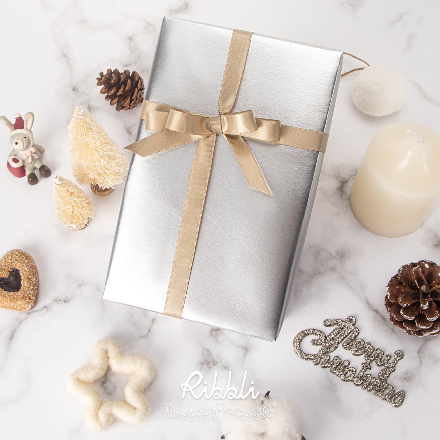 Ribbli Blue Metallic Wrapping Paper Matte Royal Blue Solid Color Paper Perfect for Birthday Christmas Baby Shower Wedding Valentine’s Day- 17Inch x 394Inch(33Feet)(Silver)