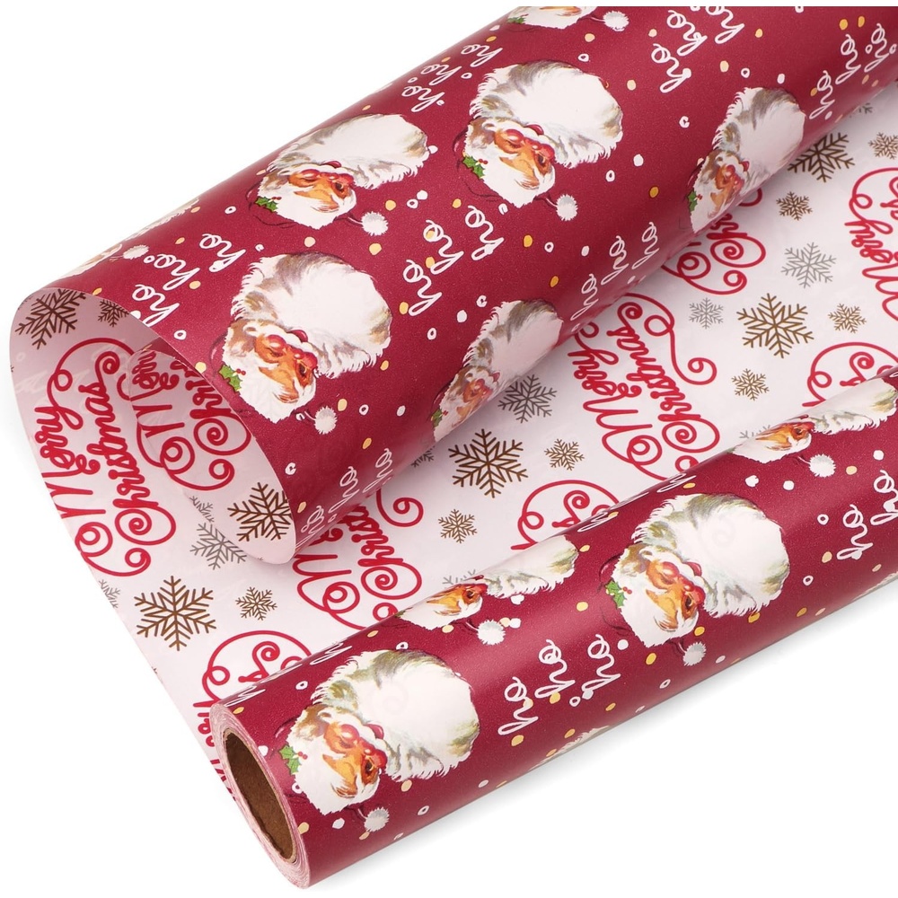 Ribbli Christmas Wrapping Paper Rolls,Mini Roll-17 Inch x 33 Feet-Christmas Woods(Vintage Red/White)