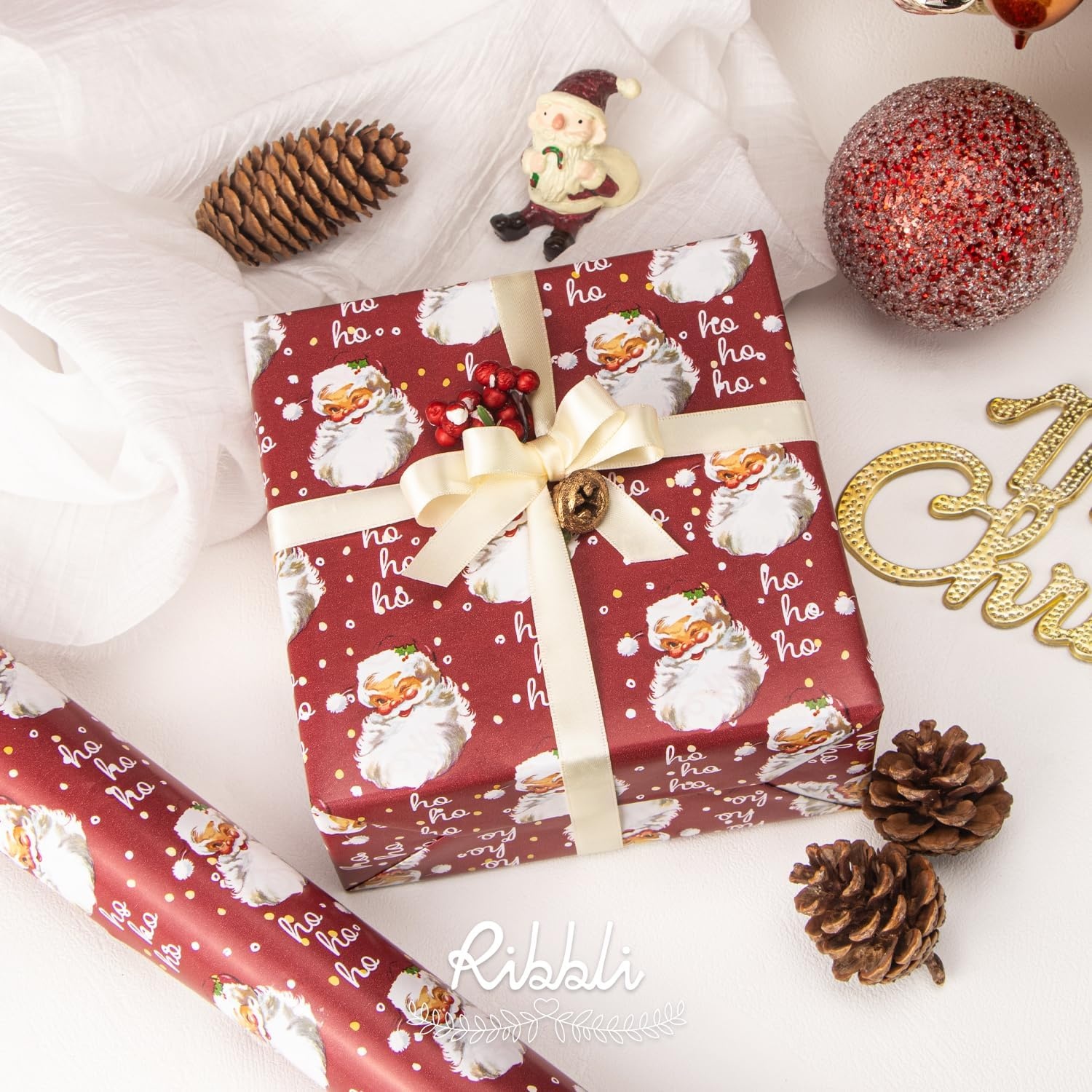 Ribbli Christmas Wrapping Paper Rolls,Mini Roll-17 Inch x 33 Feet-Christmas Woods(Vintage Red/White)