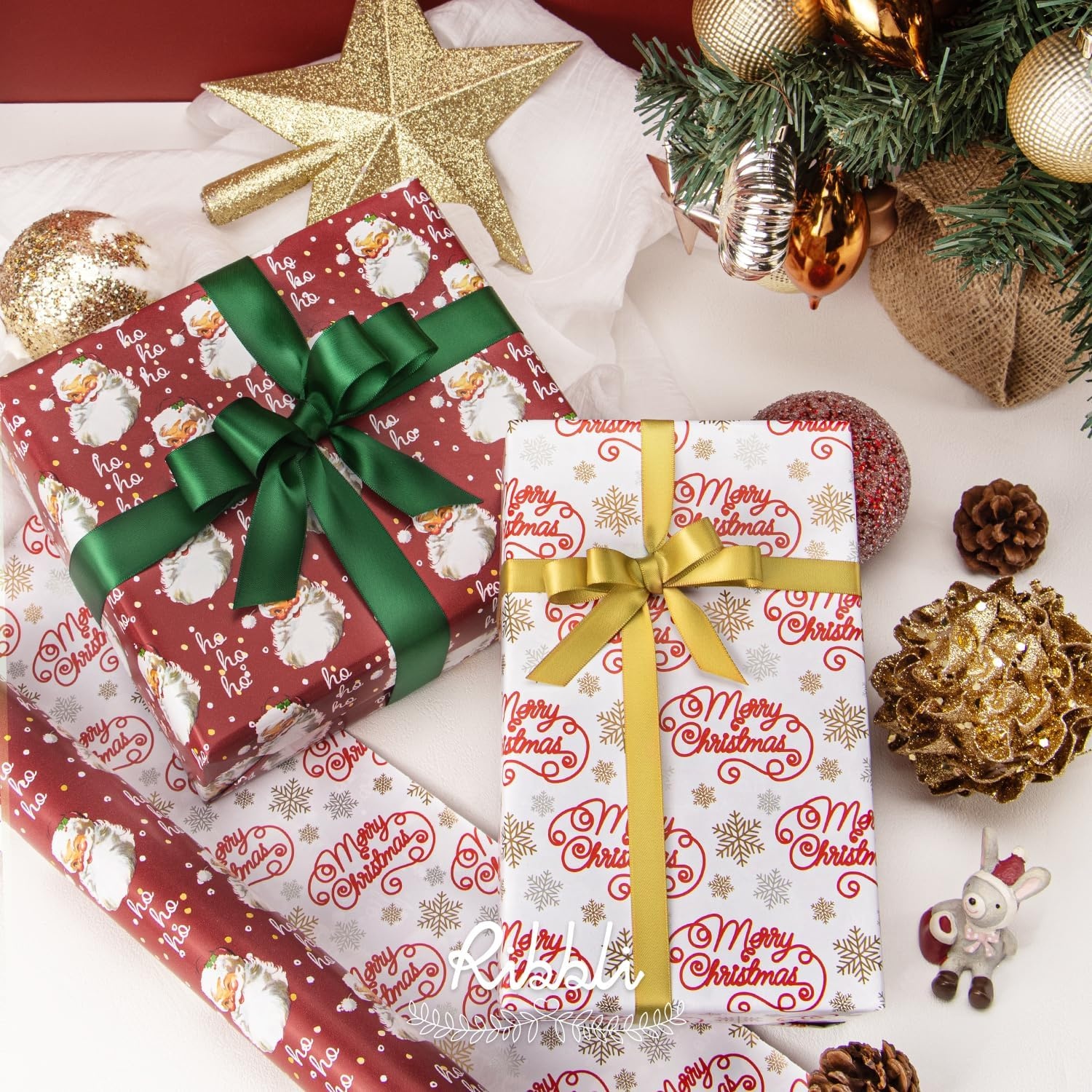 Ribbli Christmas Wrapping Paper Rolls,Mini Roll-17 Inch x 33 Feet-Christmas Woods(Vintage Red/White)