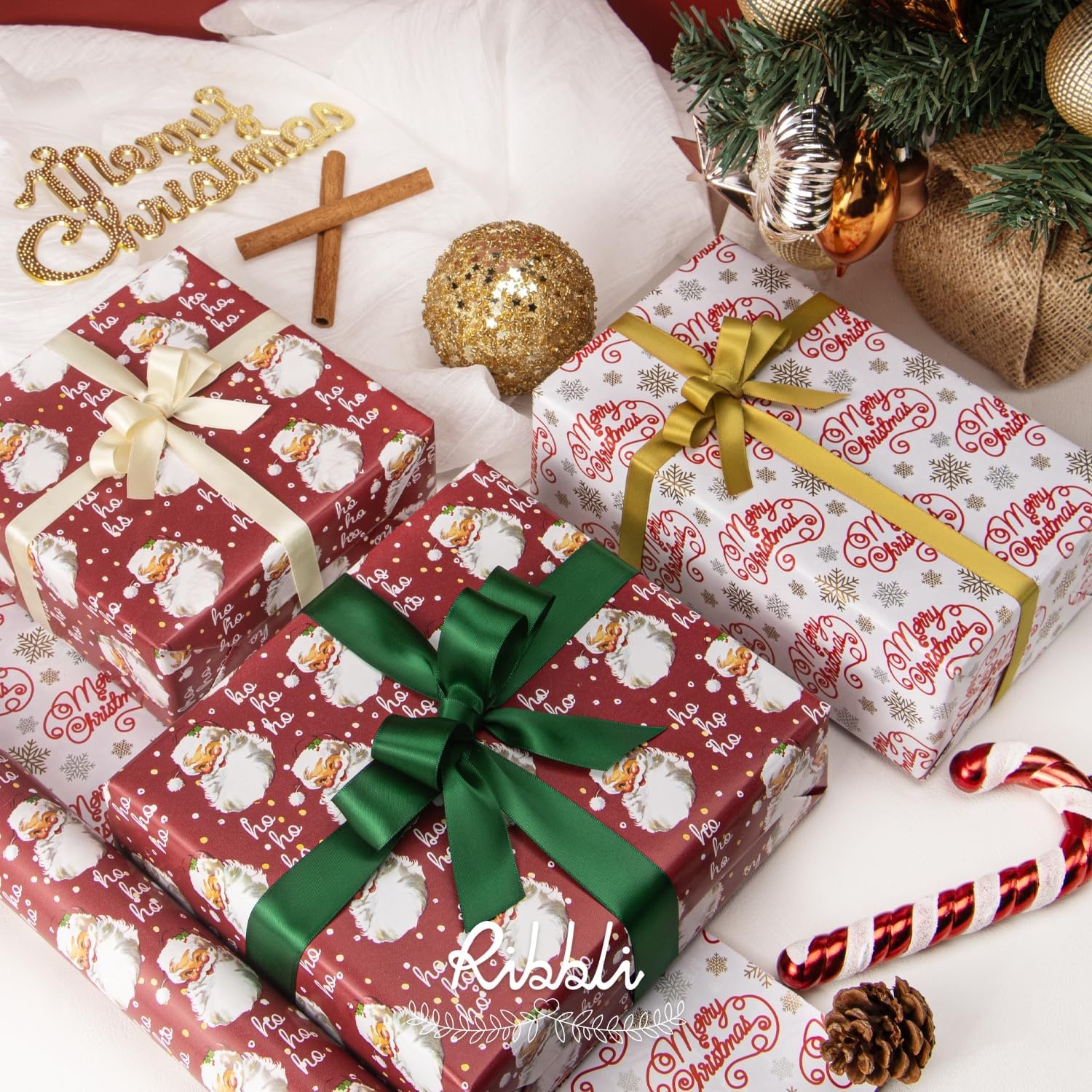 Ribbli Christmas Wrapping Paper Rolls,Mini Roll-17 Inch x 33 Feet-Christmas Woods(Vintage Red/White)