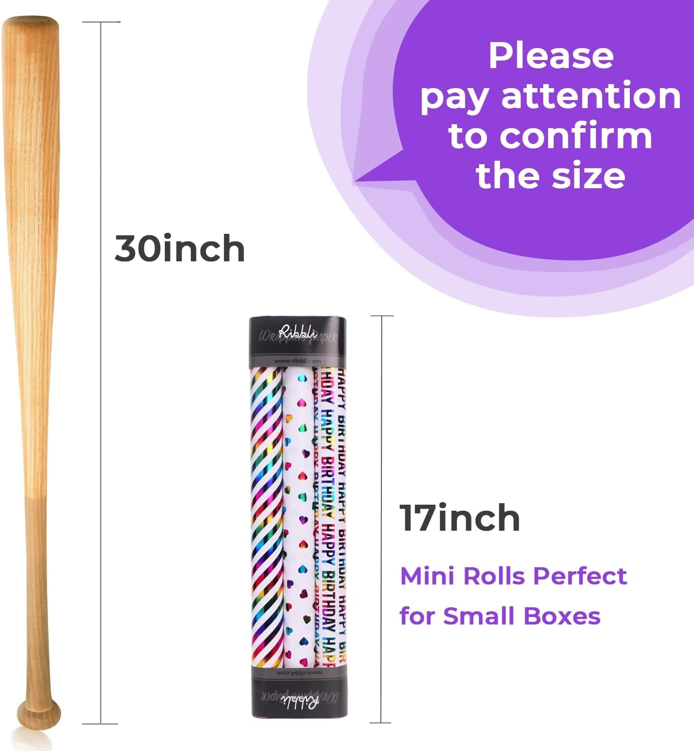 Ribbli Birthday Wrapping Paper Iridescent Gift Wrap Mini Roll, 3 Rolls Happy Birthday Heart Stripes Printed for Girls Kids – 17 inch x 120 inch(10feet) Per Roll(Colorful Heart)