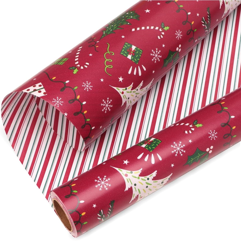 Ribbli Christmas Wrapping Paper Rolls,Mini Roll-17 Inch x 33 Feet-Christmas Woods(Vintage Red/Green)