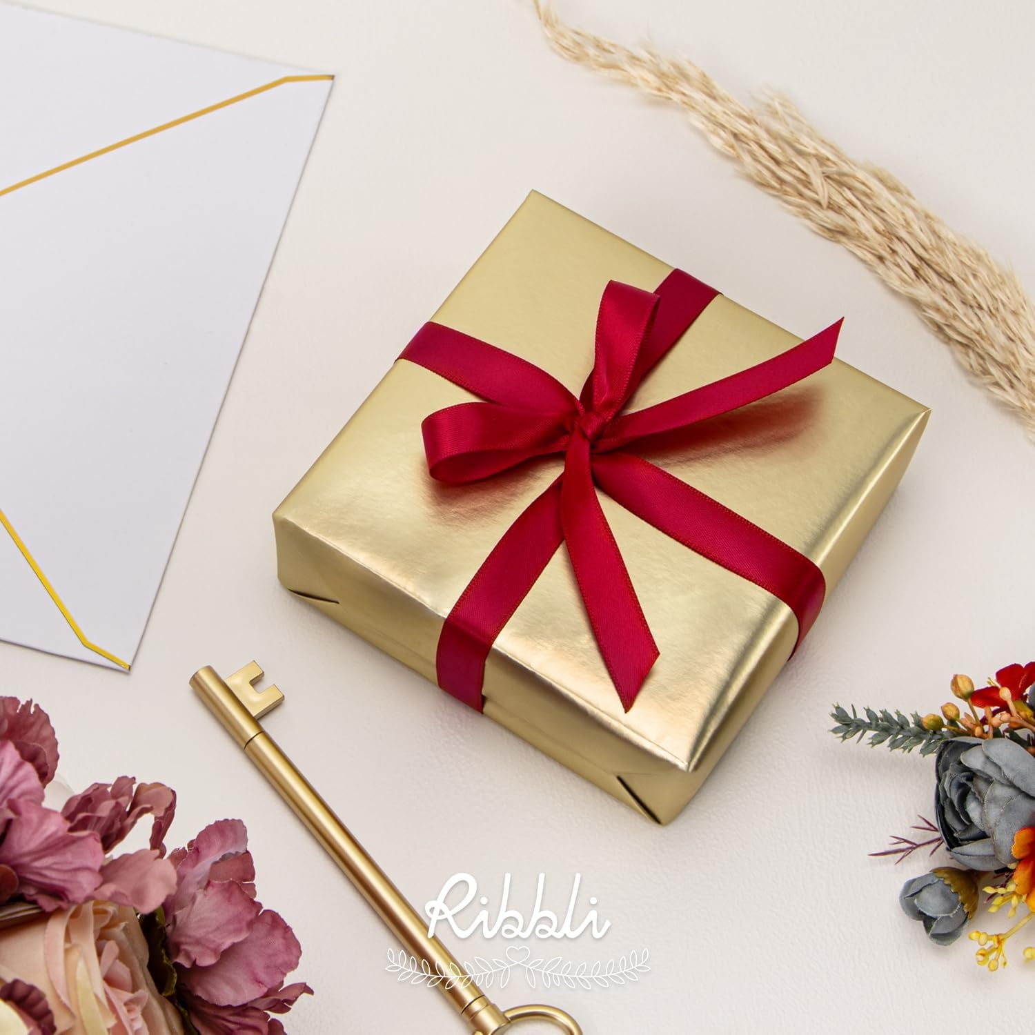 Ribbli Blue Metallic Wrapping Paper Matte Royal Blue Solid Color Paper Perfect for Birthday Christmas Baby Shower Wedding Valentine’s Day- 17Inch x 394Inch(33Feet)(Gold)