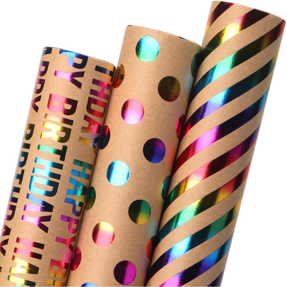 Ribbli Floral Wrapping Paper Mini Roll, 3 Rolls Dusty Blue Vintage Flower Gift Wrap for Mother’s Day Women Girl Friend Wedding – 17 inch x 120 inch(10feet) Per Roll(Iridescent/Brown)