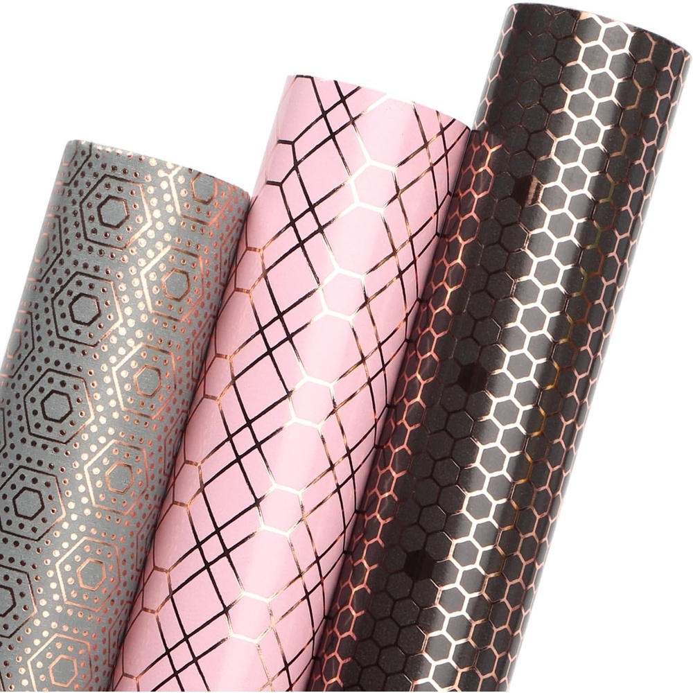 Ribbli Floral Wrapping Paper Mini Roll, 3 Rolls Dusty Blue Vintage Flower Gift Wrap for Mother’s Day Women Girl Friend Wedding – 17 inch x 120 inch(10feet) Per Roll(Grey/Pink/Black)