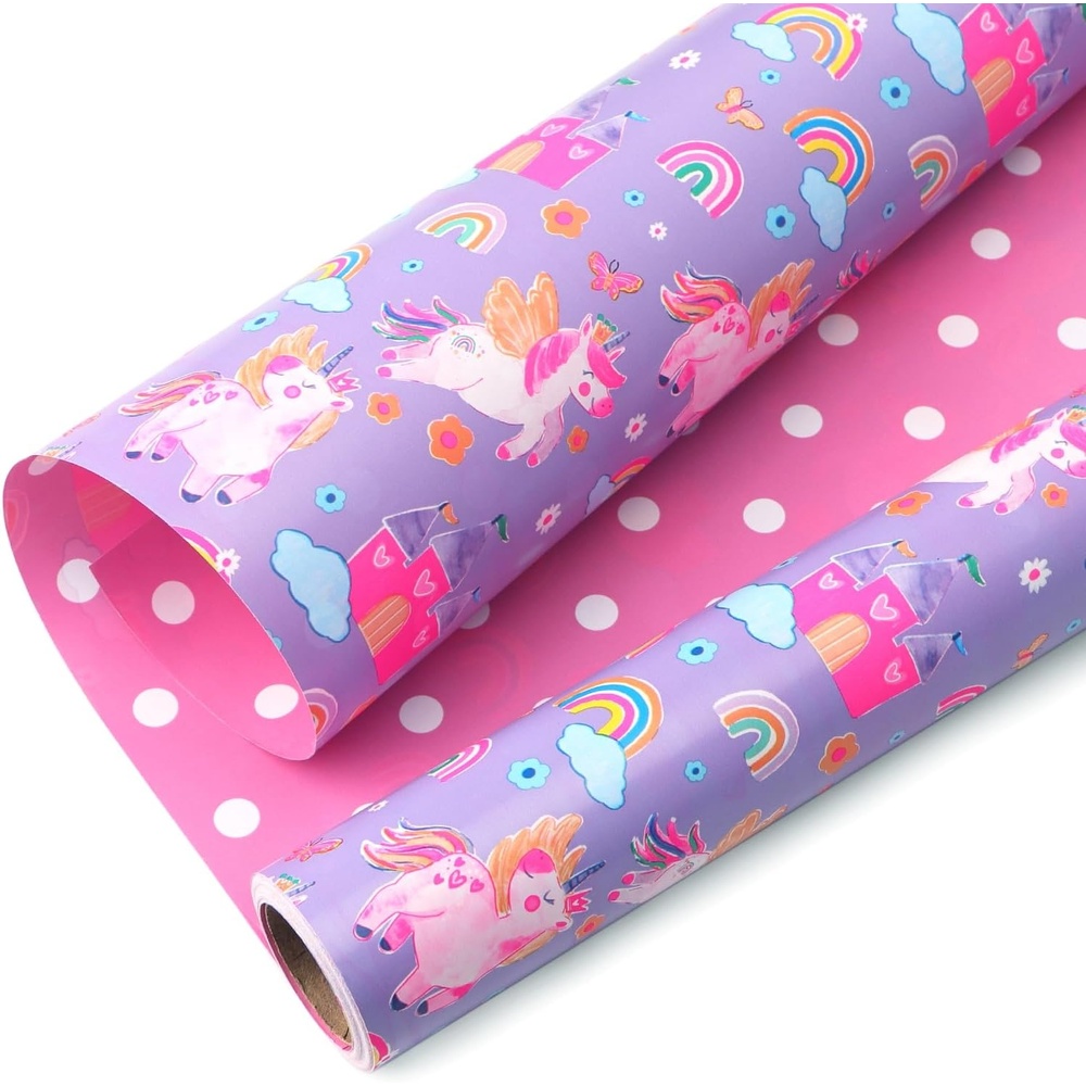 Ribbli Baby Shower Wrapping Paper, Blue Elephant with Gray Polk Dots Paper for Boy Kids Birthday Party – 17 Inch x 394 Inch (33Feet)(Purple/Pink)