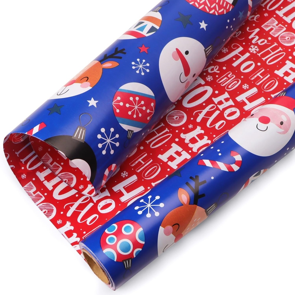 Ribbli Christmas Wrapping Paper Rolls,Mini Roll-17 Inch x 33 Feet-Christmas Woods(Blue/Red)