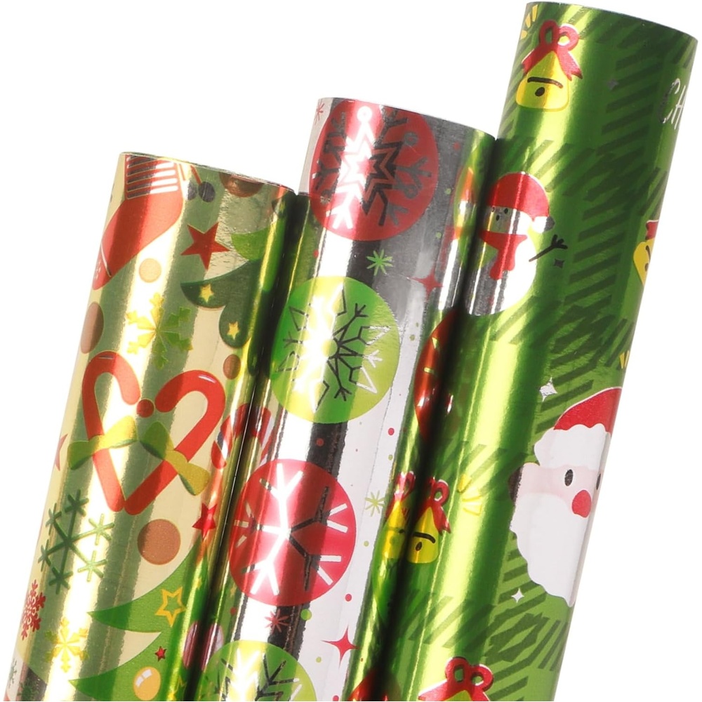 Ribbli Birthday Wrapping Paper Black and Gold Gift Wrapping Paper for Men Fathers Day Husband Boyfriend Mini Roll, 3 Rolls Stripe Geometry Pattern – 17 inch x 120 inch(10feet) Per Roll(Green/Silver)