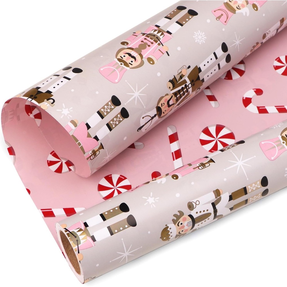 Ribbli Christmas Wrapping Paper Rolls,Mini Roll-17 Inch x 33 Feet-Christmas Woods(Pink/Red/White)