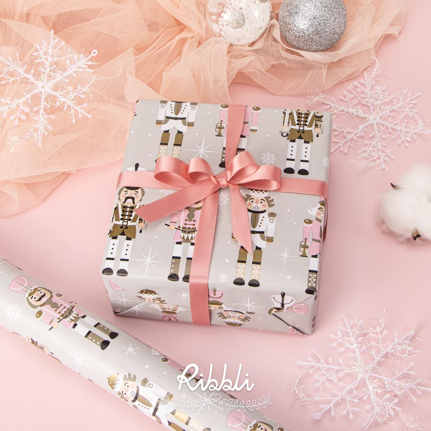 Ribbli Christmas Wrapping Paper Rolls,Mini Roll-17 Inch x 33 Feet-Christmas Woods(Pink/Red/White)