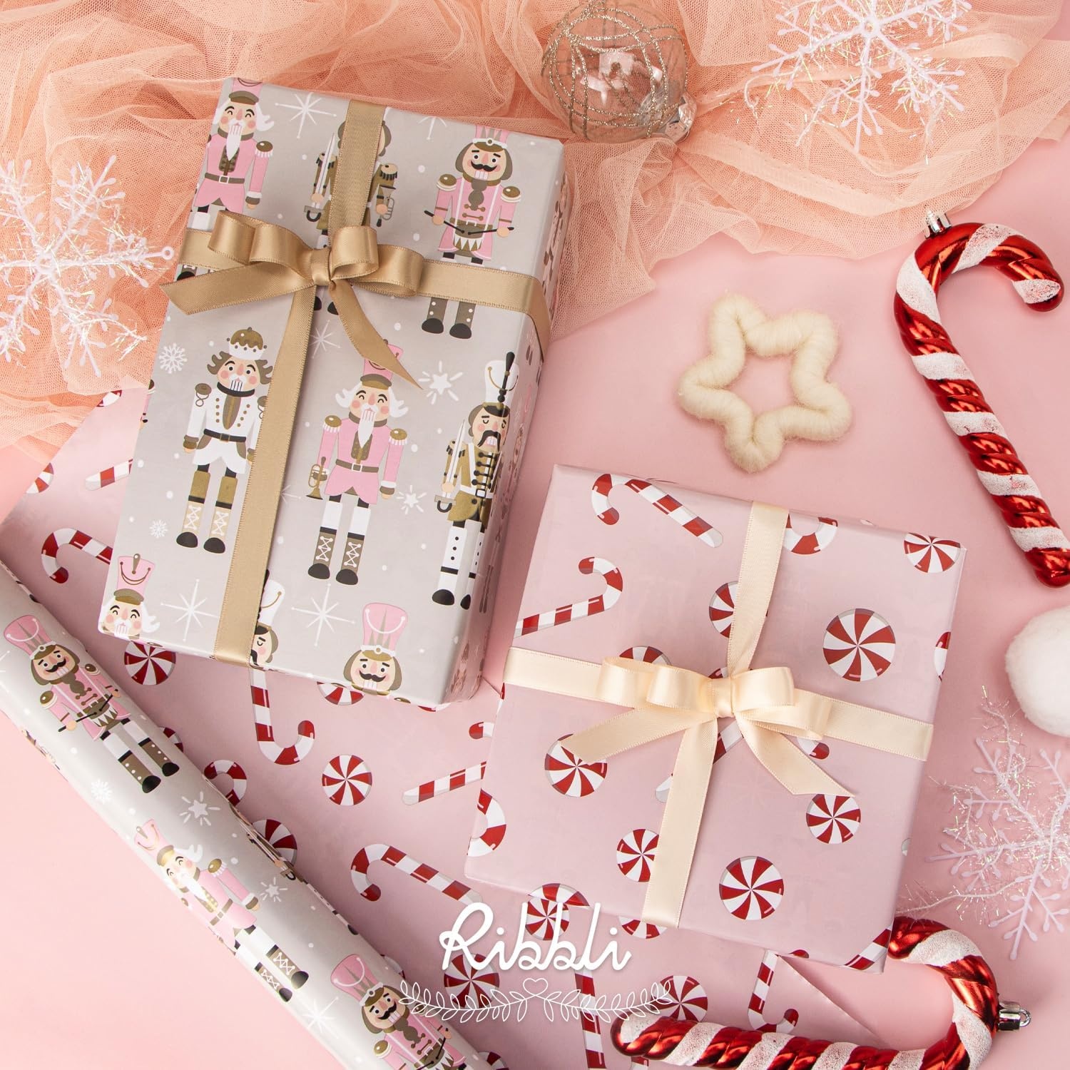 Ribbli Christmas Wrapping Paper Rolls,Mini Roll-17 Inch x 33 Feet-Christmas Woods(Pink/Red/White)