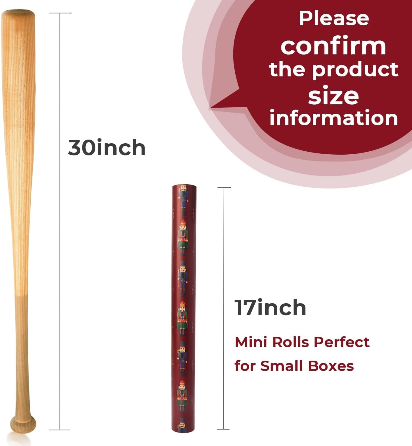 Ribbli Pink Christmas Wrapping Paper Mini Roll Metallic Foil Shine Santa Reindeer Candy Cane Gift Wrapping Paper, Mini Roll-17 Inch x 33 Feet(Nutcracker Red/Tartan)