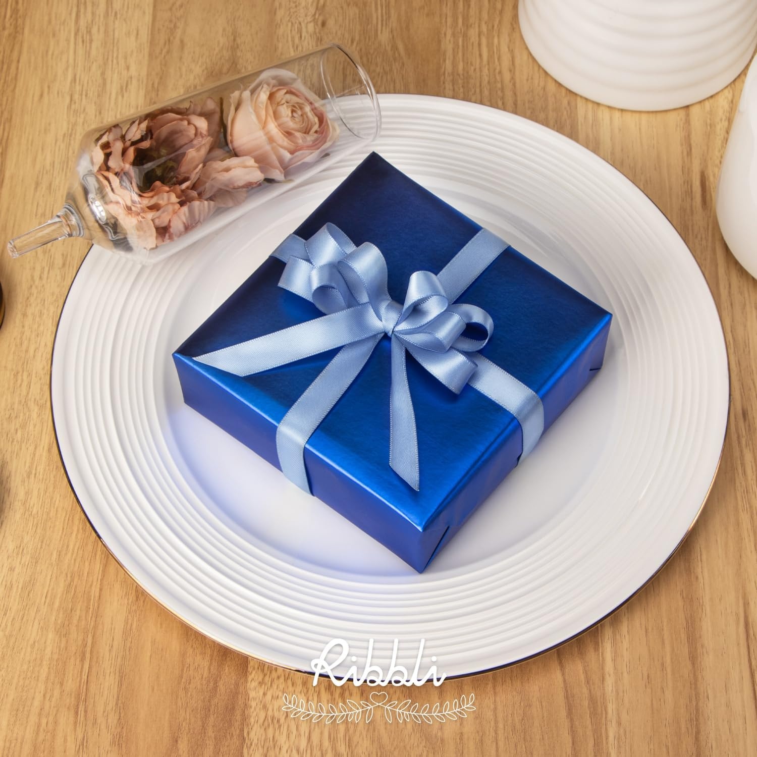 Ribbli Blue Metallic Wrapping Paper Matte Royal Blue Solid Color Paper Perfect for Birthday Christmas Baby Shower Wedding Valentine’s Day- 17Inch x 394Inch(33Feet)(Blue)
