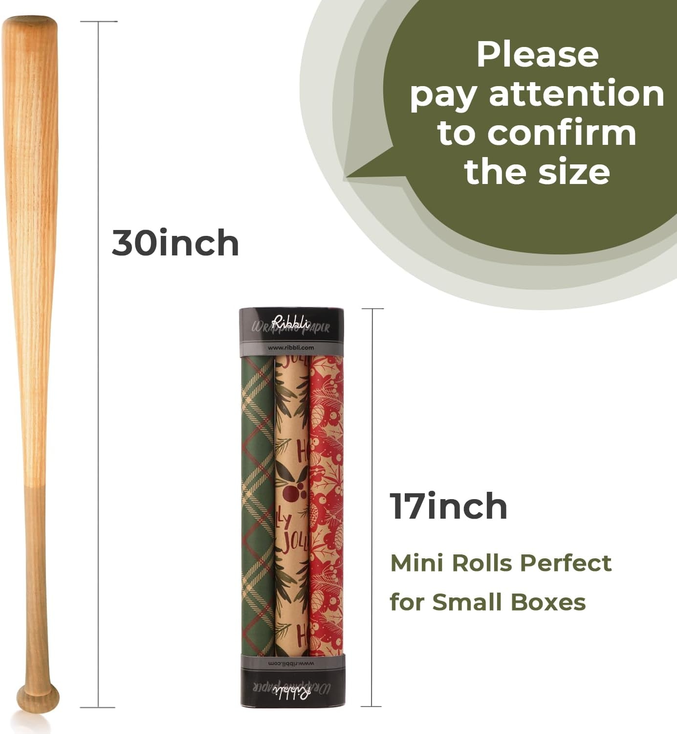 Ribbli Christmas Wrapping Paper Mini Roll Red Green Kraft Paper Merry Christmas Snowflakes Tree 3 Rolls Vintage Printed Assortment – 17 inch x 120 inch(10feet) Per Roll(Green/Brown/Red)