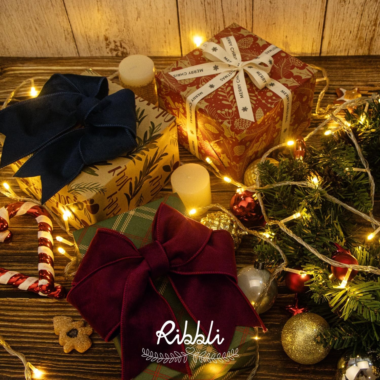 Ribbli Christmas Wrapping Paper Mini Roll Red Green Kraft Paper Merry Christmas Snowflakes Tree 3 Rolls Vintage Printed Assortment – 17 inch x 120 inch(10feet) Per Roll(Green/Brown/Red)