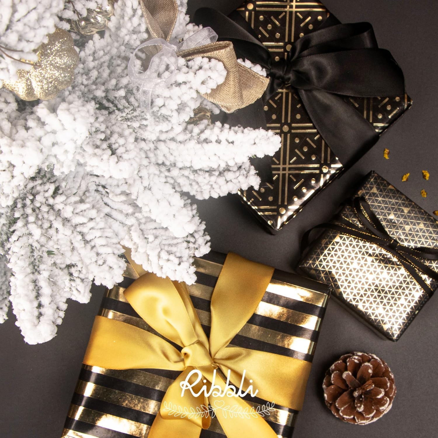Ribbli Birthday Wrapping Paper Black and Gold Gift Wrapping Paper for Men Fathers Day Husband Boyfriend Mini Roll, 3 Rolls Stripe Geometry Pattern – 17 inch x 120 inch(10feet) Per Roll(Black&Gold A)